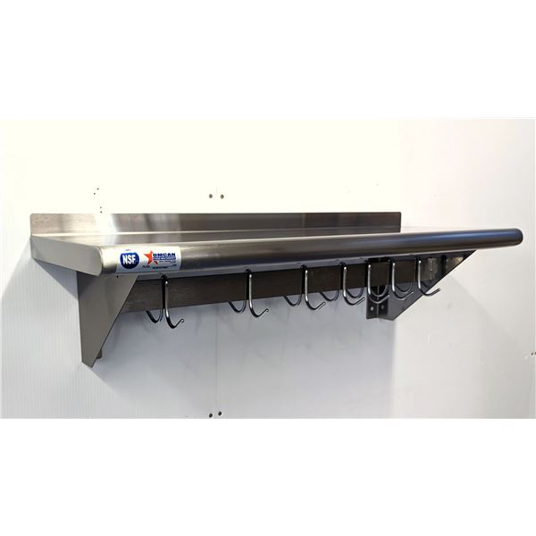 36" x 12" Stainless Pot Rack with Shelf, Omcan 31851 | MR6-2,3