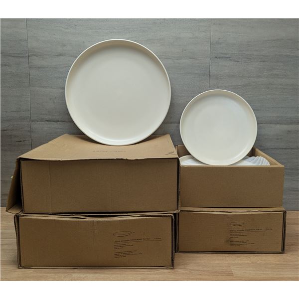 10" & 7-1/2" Modern Stoneware Plates, Cream - Lot of 15pcs | FtG