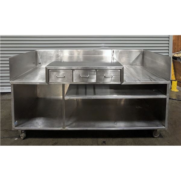 72" Astron Stainless Steel Table With 3 Drawers on Wheels | Table3