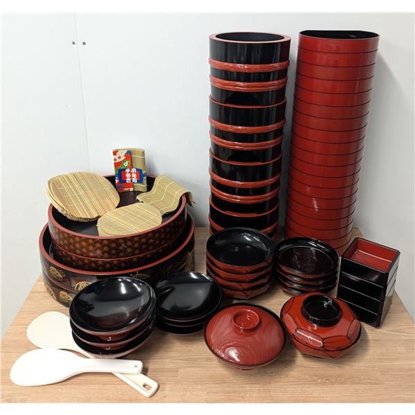 4 Sushi Oke, Mats & Serving Trays & Bowls W/Lids - Lot of Approx. 50pcs | MK2/PALLET