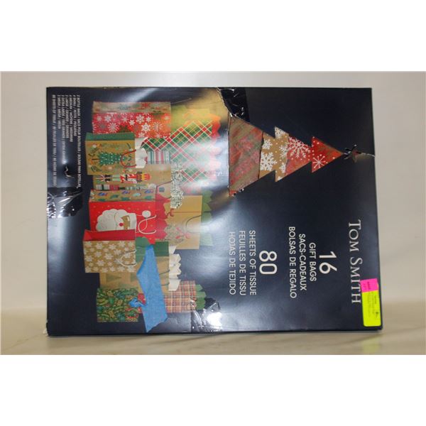 NEW W BOX 16 GIFT BAGS TOM SMITH 80 SHEETS OF TISS