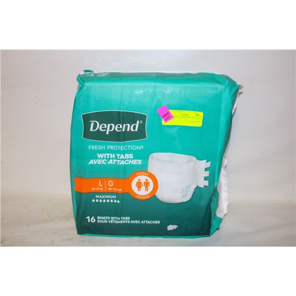 NEW DEPEND UNDERWEAR SIZE L; 16 PACK
