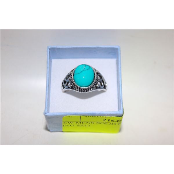 NEW MENS SOLID BLUE TURQUOISE RING SZ11