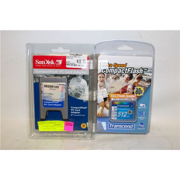 512 MB COMPACT FLASH & PC CARD ADAPTER - NEW