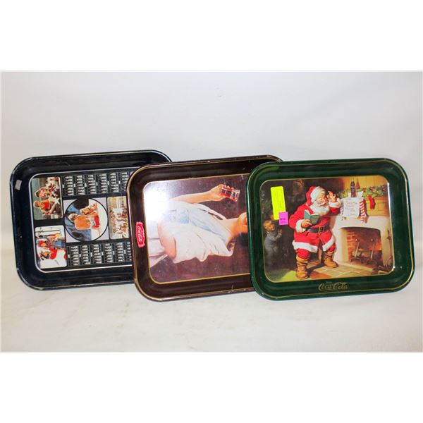 3 VINTAGE COCA COLA METAL TRAYS