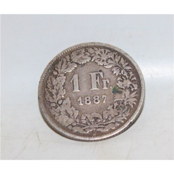 1887 SWITZERLAND SILVER COIN 1 FANC HELVETIA