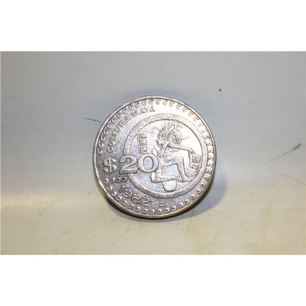 1982 $20 COPPER-NICKEL MEXICAN COIN CULTURA MAYA