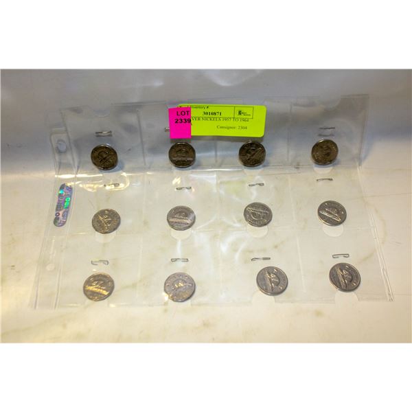 12X BEAVER NICKELS 1957 TO 1964 CANADA