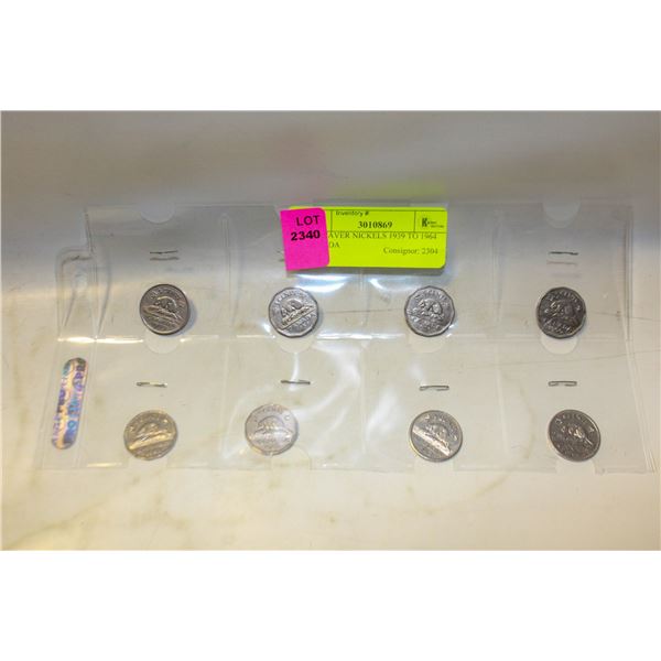 8X BEAVER NICKELS 1939 TO 1964 CANADA