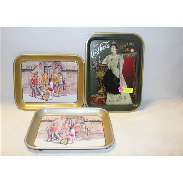 3 VINTAGE COCA COLA METAL TRAYS