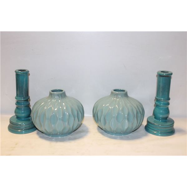 ITALIAN ART POTTERY CANDLESTICKS-SIGNED BALDELLI