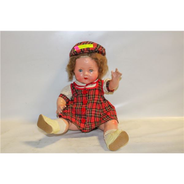 ANTIQUE SCOTTISH TARTAN JOINTED LARGE DOLL