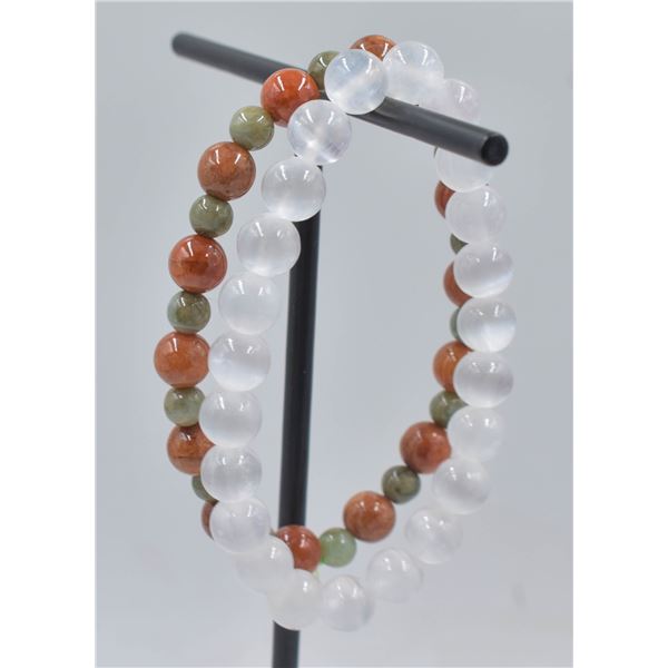 #62-NATURAL WHITE SELENITE/ JADE JADEITE BRACELET