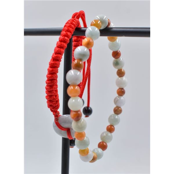 #142-NATURAL JADE JADEITE DONUT & BEAD BRACELET