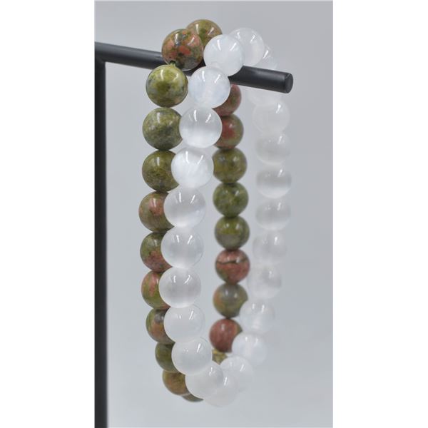 #54- NATURAL SELENITE & UNAKITE BEAD BRACELET