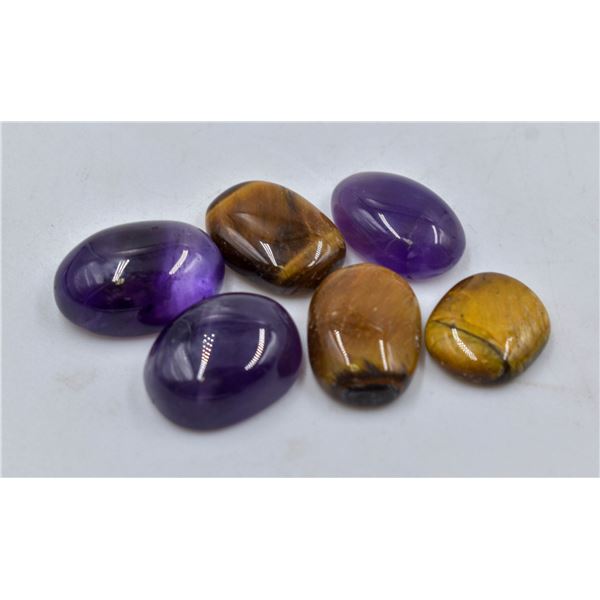 #306-NATURAL TIGER EYE/AMETHYST GEMSTONES 63.15CT