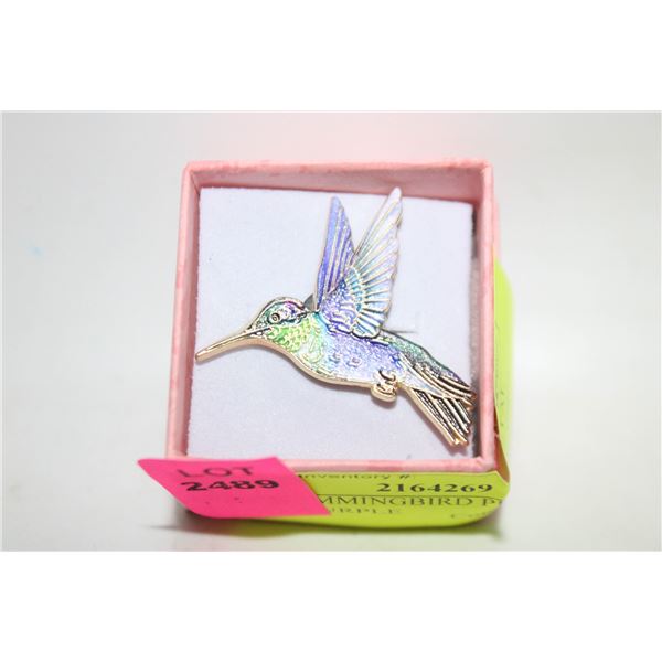 NEW HUMMINGBIRD PIN METAL GREEN/PURPLE