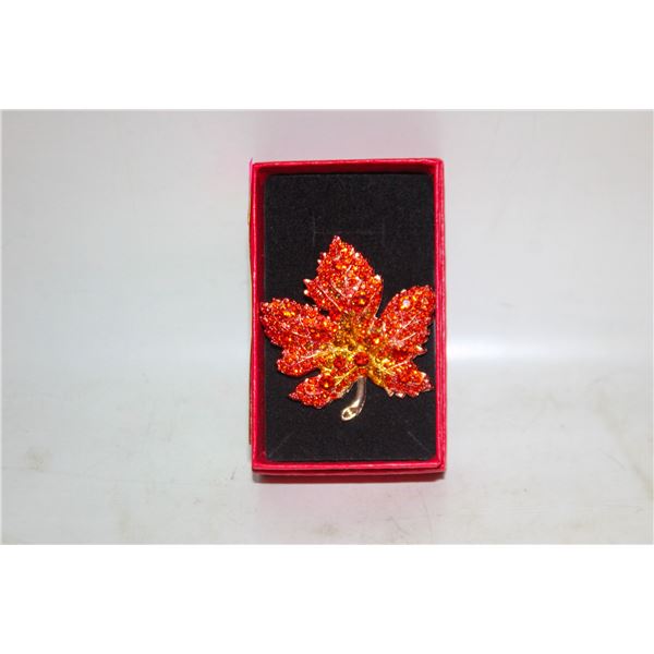 NEW MAPLE LEAF BROOCH, 1.57”X1.93” AMBER,