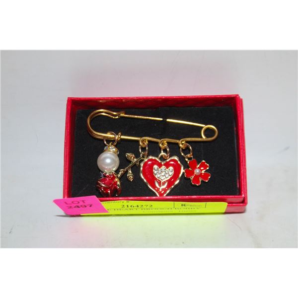 NEW ROSE HEART BROOCH BOBBY PIN