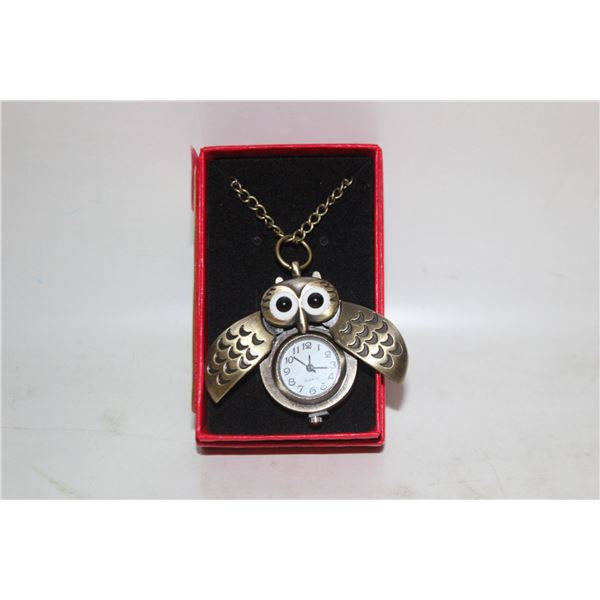 NEW OWL POCKET WATCH ON LONG CHAIN