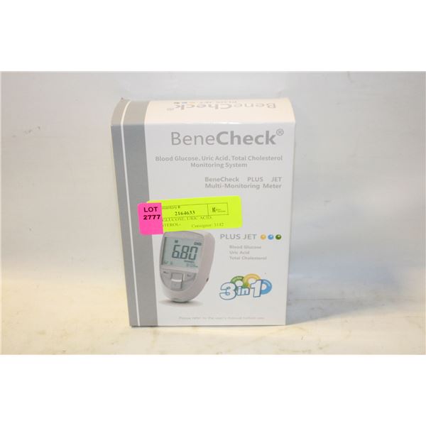 BLOOD GLUCOSE, URIC ACID, CHOLESTEROL-