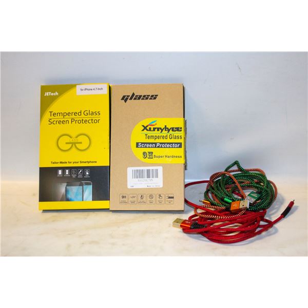 VARIOUS IPHONE CORDS AND 7-INCH SCREEN