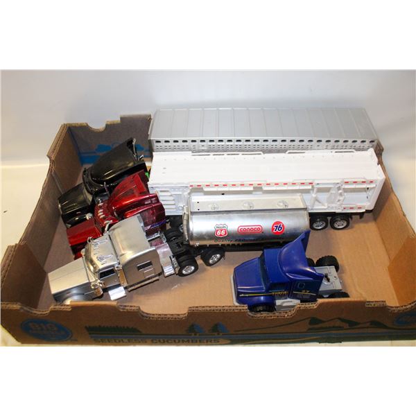 4 SEMI-TRUCKS & 7"-15" LENGTH TRAILERS, TOYS