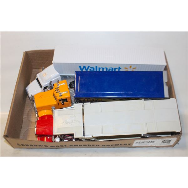 3 SEMI-TRUCKS & 9"-12" LENGTH TRAILERS, TOYS