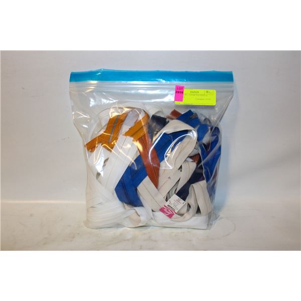 30 ZIPPERS, ASSORTED SIZES & COLORS