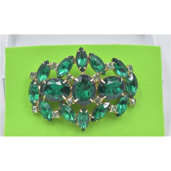 1950'S EMERALD GREEN RHINESTONE BROOCH