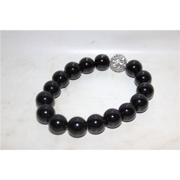 BLACK ONYX STRETCH BEAD BRACELET