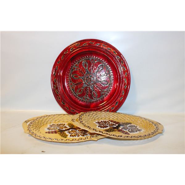 2 TRAMP ART STYLE TRAYS AND POLISH WOODEN