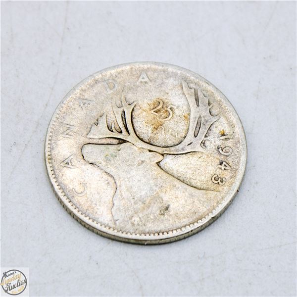 SILVER 5.8G 1943 CANADA 25 CENT COIN
