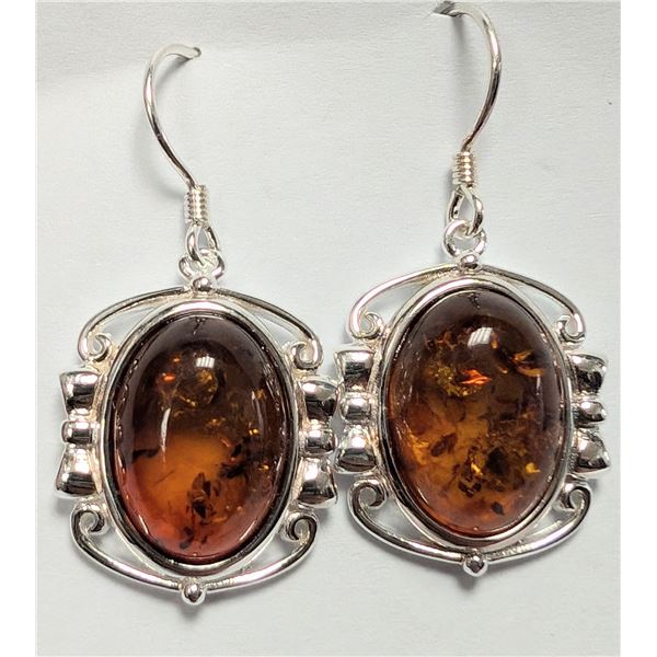 SILVER (AMBER) EARRINGS