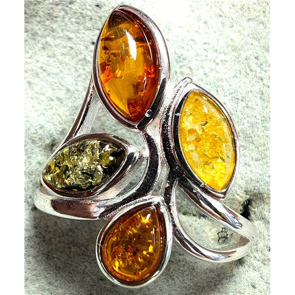SILVER AMBER RING SIZE 8