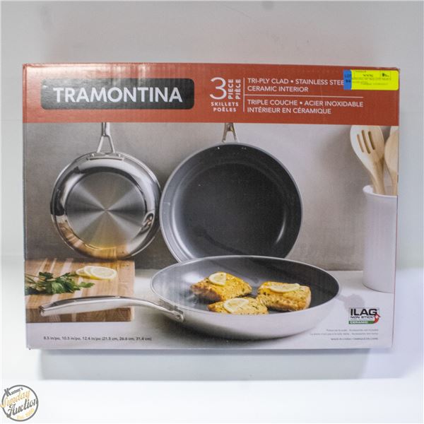 TRAMONTINA 3PC SKILLETS TRI-PLY STAINLESS STEEL