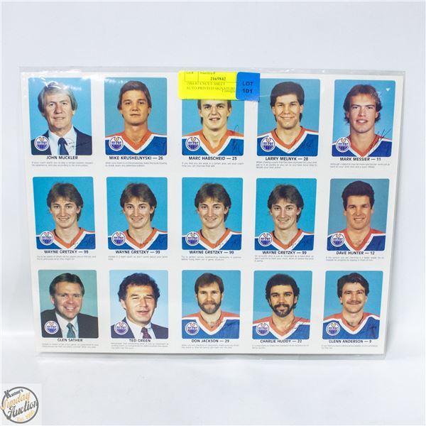 1984-85 UNCUT SHEET AUTO-PRINTED SIGNATURES 4WAYNE