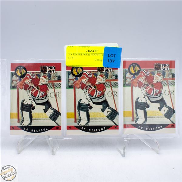 3 X ED BELFOUR ROOKIE CARD PRO SET