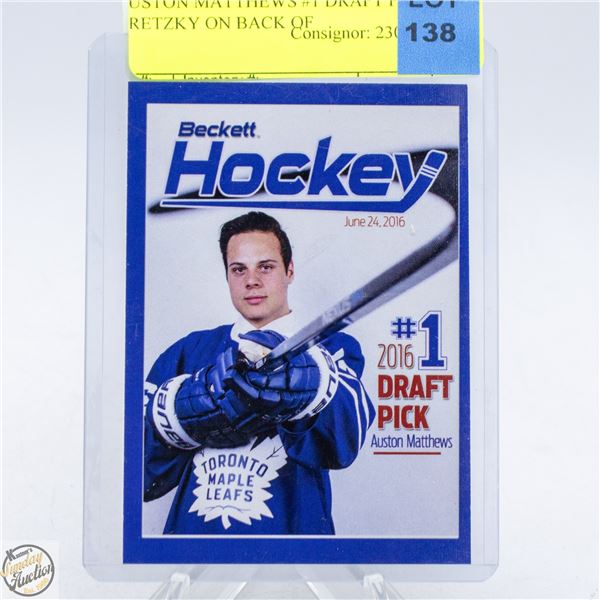 AUSTON MATTHEWS #1 DRAFT PICK GRETZKY ON BACK OF