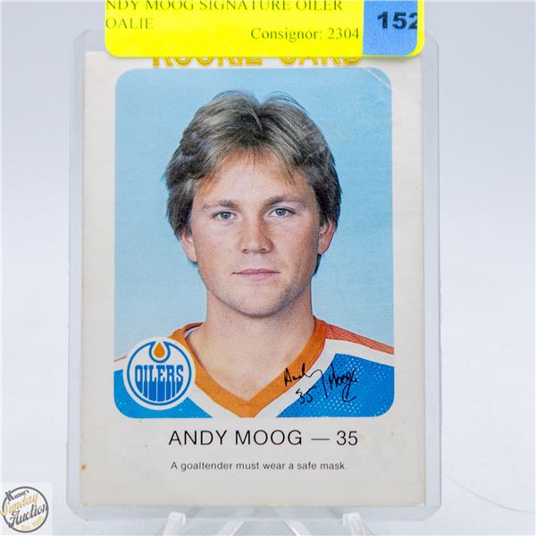 ANDY MOOG PRINTED SIGNATURE OILER GOALIE