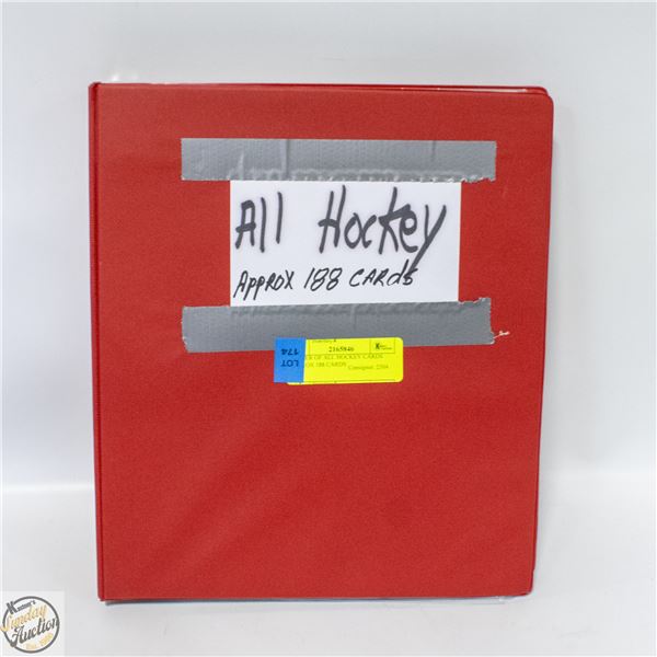 BINDER OF ALL HOCKEY CARDS APPROX 188 CARDS