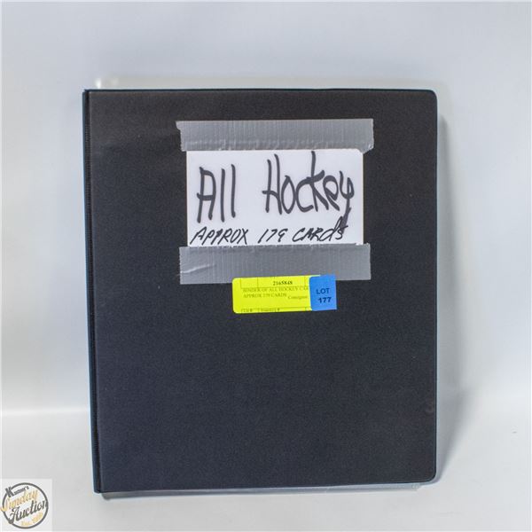 BINDER OF ALL HOCKEY CARDS APPROX 179 CARDS