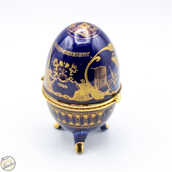 ACKO RUSSIAN EGG 1703 GOLD TONE AND COBALT BLUE