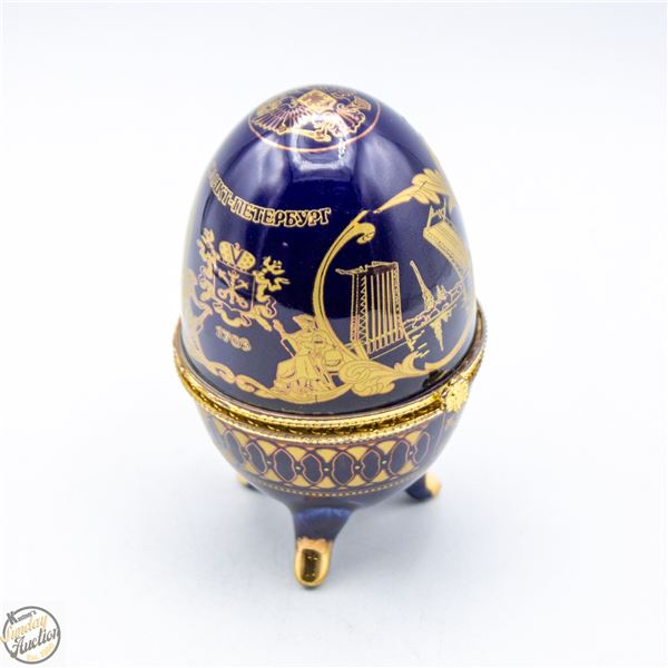 ACKO RUSSIAN EGG 1703 GOLD TONE AND COBALT BLUE