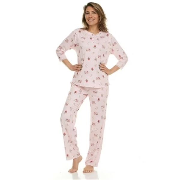 NEW FLORA NIKROOZ PYJAMA SET PINK W. FLOWERS SZ LG