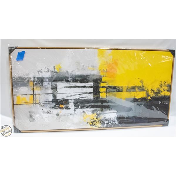 NEW SOLID WOOD FRAME ABTRACT YELLOW WALL ART