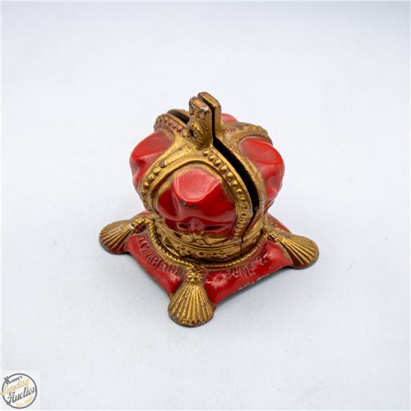 VINTAGE CAST IRON CROWN MONEY BOX CORONATION 1953