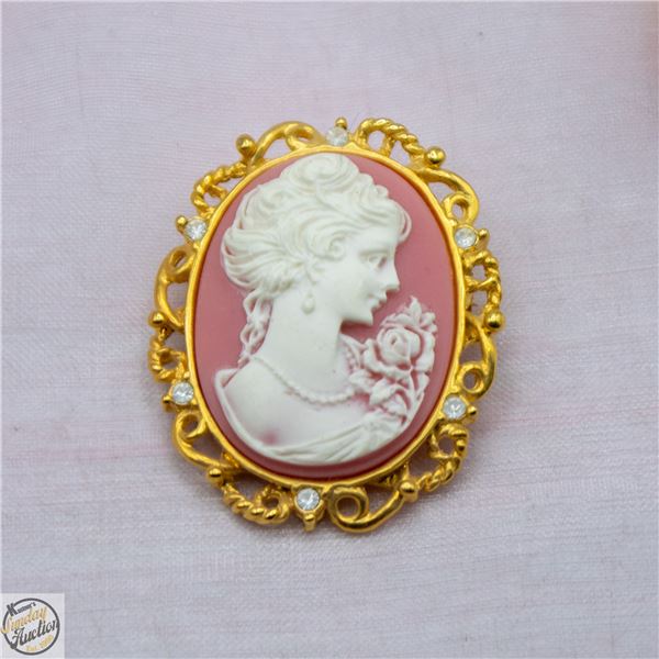 VINTAGE PINK VICTORIAN STYLE CAMEO BROOCH