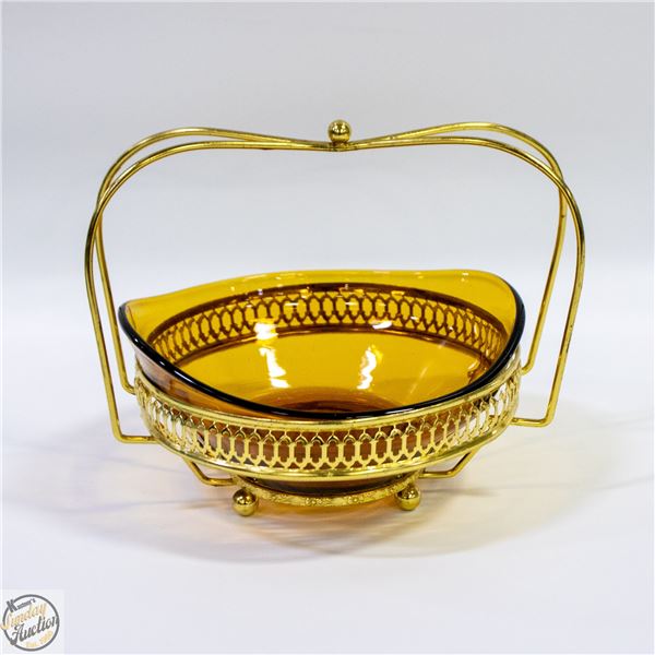 MID-CENTURY AMBER DISH WITH