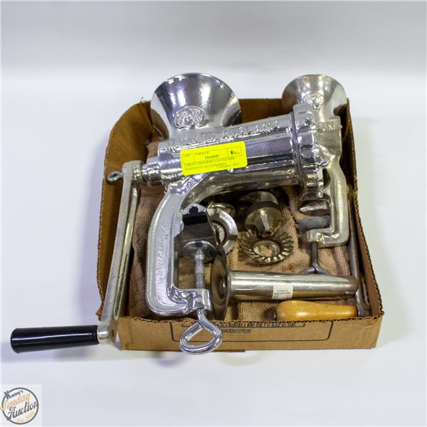 2 MEAT GRINDERS #10 CERAMIC COATED #5+ACCESSORIES